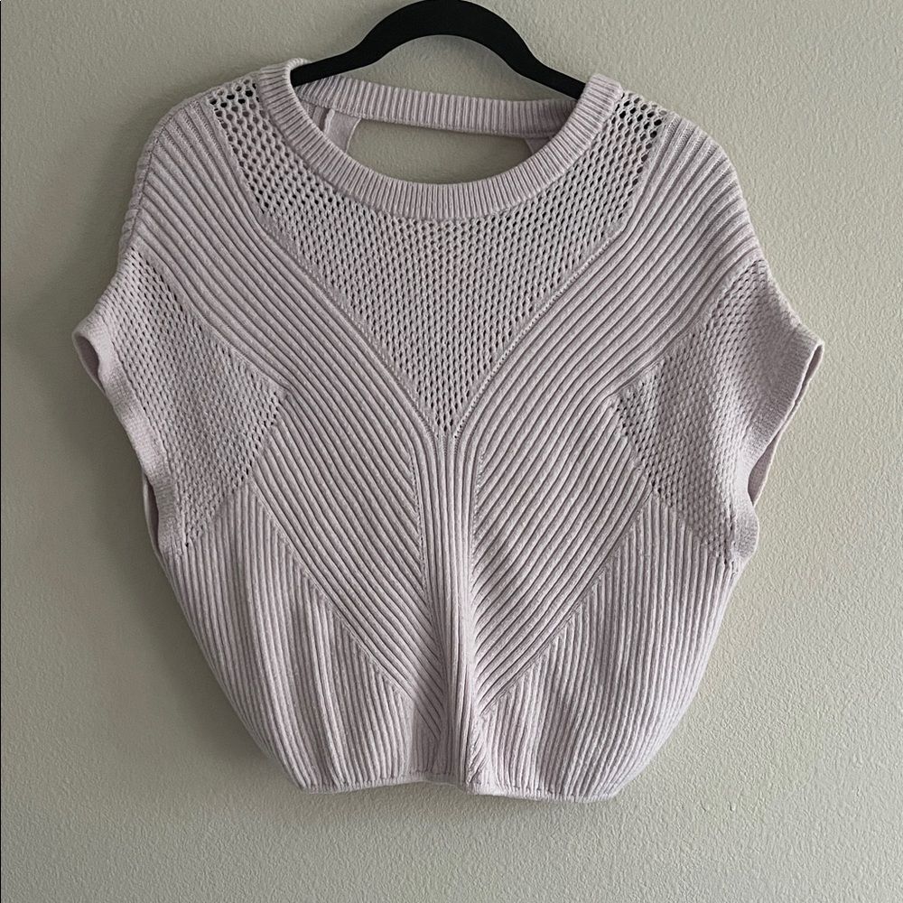 Women’s Express Open Stitch Back Cutout Short Sleeve Sweater in Orchid Hush